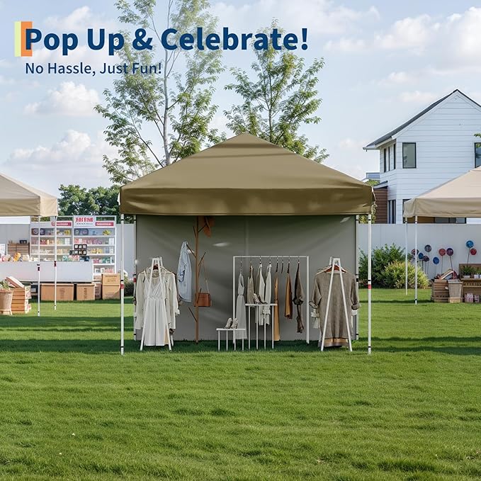 Garvee 10x10 Pop Up Canopy Tent with 3 Removable Sidewall, Heavy Duty Commercial Instant Shelter with One-Person Setup, UPF 50+ Waterproof, 100 Sq Ft Shade for Outdoor Events, Camping