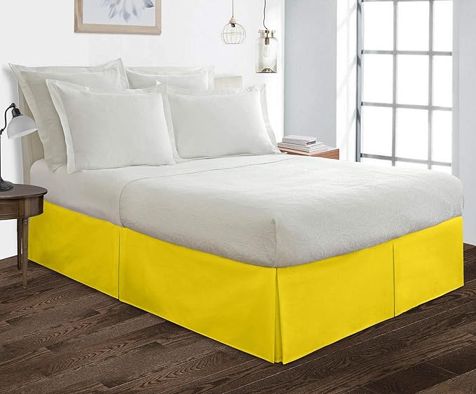 Bed Skirt - 100% Cotton 800 Thread Count Box Pleated Bed Skirt - Luxury Pleated Dust Ruffle, Hotel Quality Modern Bed Skirt, Easy Fit with 12 Inch Tailored Drop, Queen XL, Yellow