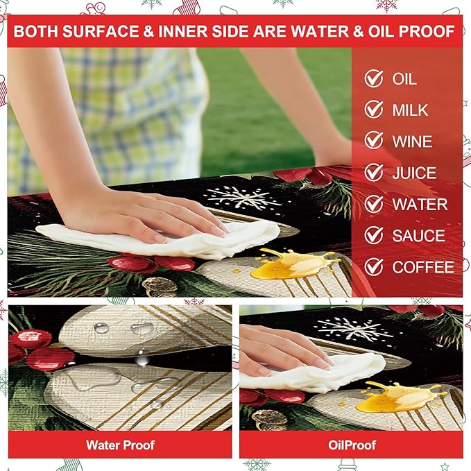 Picnic Table Cover with Bench Covers Set of 3, Elastic Fitted Tablecloth for 6 Foot Tables, Washable Polyester Tablecloths for Camping, Indoor & Outdoor