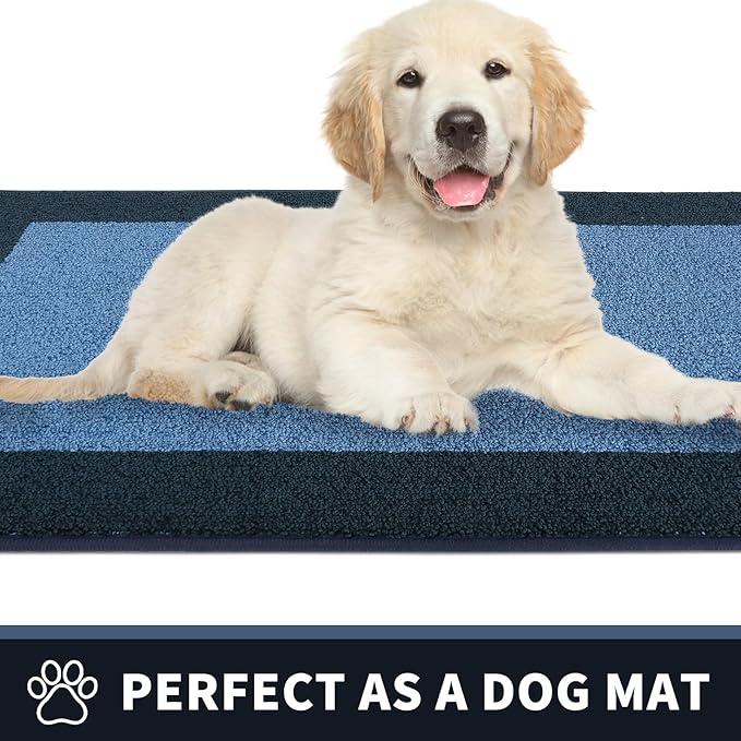 PURRUGS Dirt Trapping Door Mat 24" x 84", Non-Slip/Skid Machine Washable Entryway Rug, Shoes Scraper, Throw Rug, Super Absorbent Area Rug for Muddy Wet Shoes and Paws, Light Blue & Navy