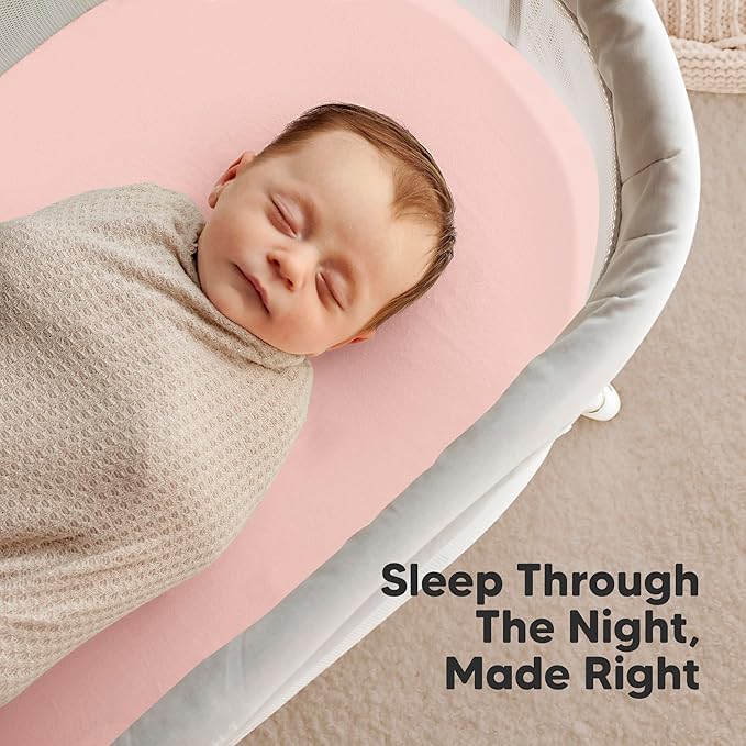2-Pack Organic Bassinet Sheets for Girls, Boys - 100% Cotton Bassinet Mattress Sheets Compatible with Halo Bassinest Swivel Sleeper, Graco, Baby Delight, Chicco, Unisex Fitted Bassinet Sheets (Rose)