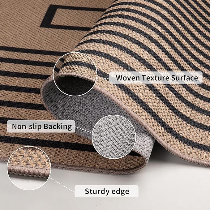 Tangsoo Geometric Easy Jute Rug 2x3 Washable Rug,Small Area Rug for Entryway,Non-Slip Black Thin Indoor Outdoor Door Mat Modern Farmhouse Carpet for Entrance Kitchen Bedroom Front Porch