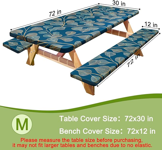 Picnic Table Cover with Bench Covers Portable Table Cloth Built-in Storage Pocket Fitted Tablecloth with Elastic Edges Waterproof Camping Essentials for Indoor Outdoor Rv,72in,Blue-gray