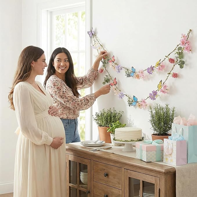 Hahafelt 2 Pcs 6.56 ft Spring Wildflower Garland Banner with Butterfly Green Leaves Artificial Fake Hanging Flower Vine for Garden Tea Party Fairy Wall Home Wedding Indoor Outdoor Decor (Wildflower)