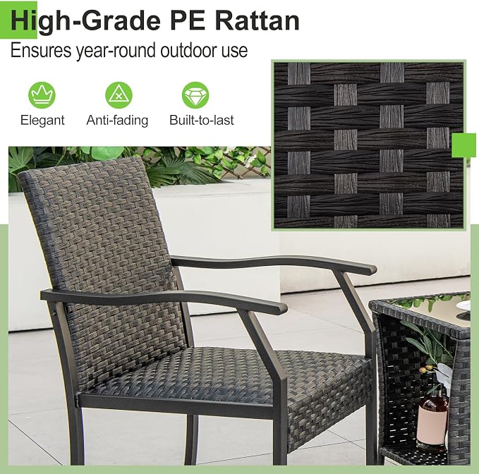 Tangkula 3 Pieces Patio Wicker Chair Set, Waterproof All Weather Resistant