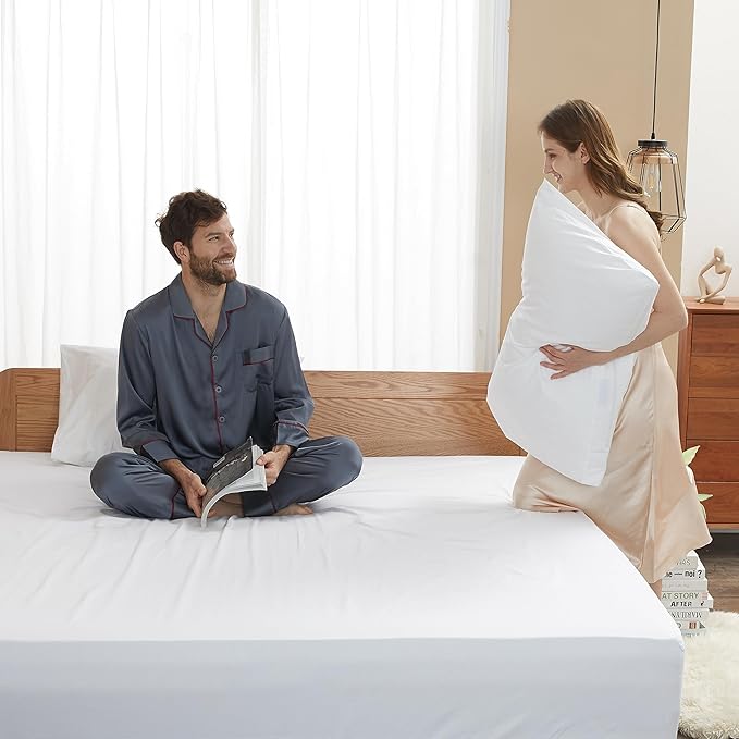 Sunflower Full Fitted Sheet, 1-Piece Deep Pocket Fitted Bottom Sheet 16", 100% Cotton Sateen Soft Breathable, White