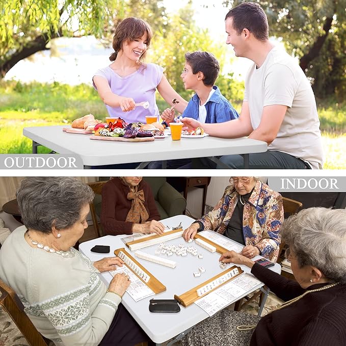 SUPER DEAL 33 Inch Folding Card Table, Indoor Outdoor Portable Plastic Kitchen or Camping Picnic Party Wedding Event Table, White
