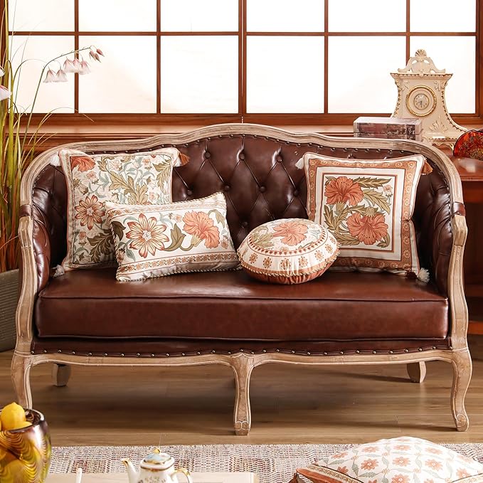 Throw Pillow Covers Pack of 2,Orange Cozy Velvet with Minimalist Floral and Leaves Pattern Pillowcases,Decoration Lumbar Pillows Cushion Covers for Couch Sofa Bed Car Chair,12"x20"