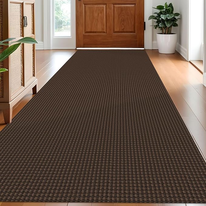 IOHOUZE Washable Runner Rug 3x8 Non Slip Rubber Backed Wide Hallway Runner Entryway Runner Indoor, Kitchen Rugs Woven Floor Carpet for Hall Entrance Bedroom, Brown