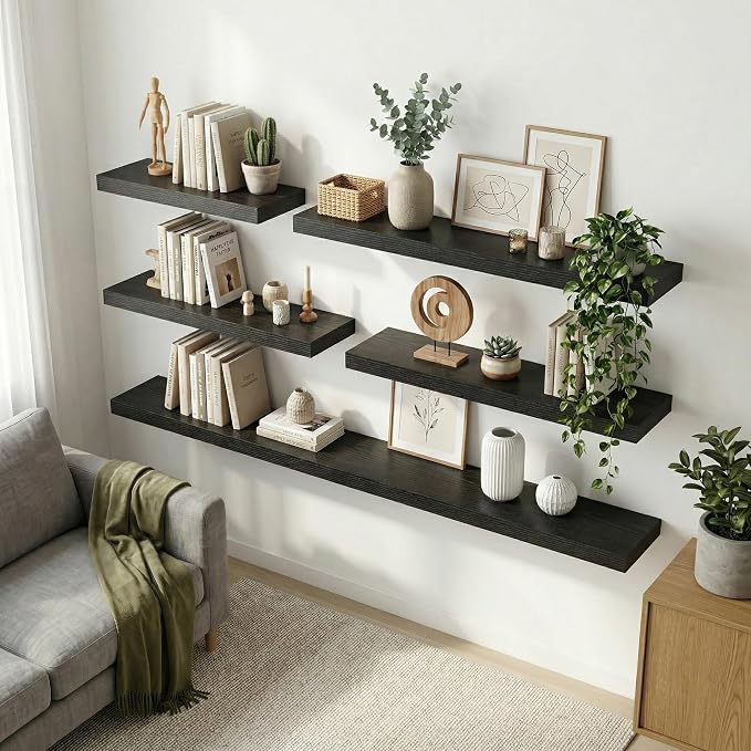 12 inch Deep Floating Shelves for Wall, 72 inch Wide Engineered Wood Wall