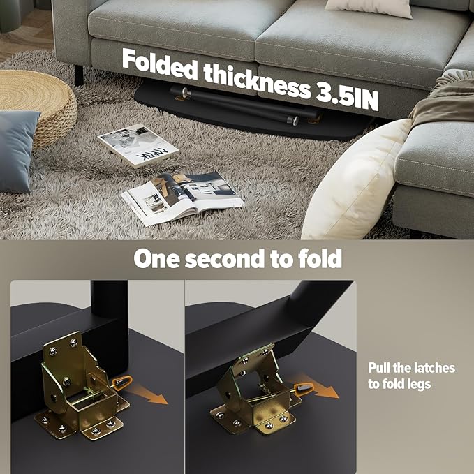 WOHOMO Folding Coffee Table 39.3'' Black Coffee Tables for Living Room Portable Simple Modern Rectangular Center Table for Small Spaces,No Assembly, Black