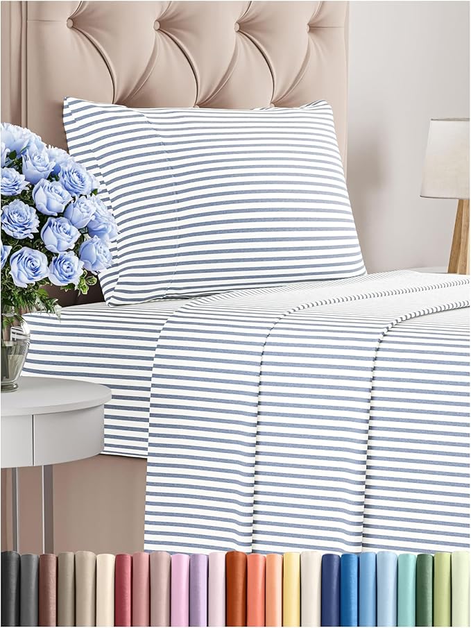 Twin XL Size 3 Piece Sheet Set - Comfy Breathable & Cooling Bed Sheets Set - Hotel Luxury Bedding for Women, Men, Kids, Teens, Boys & Girls - Deep Pockets and Wrinkle Free - Oeko-Tex - Blue Stripes 2