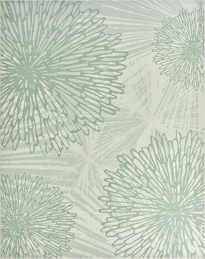 WITSHOCK 9x12 Washable Rug for Living Room,Modern Floral Distress Print Pattern Area Rugs,Stain Resistant with Non Slip Backing Carpet for Dining Room,Bedroom & Home Decor,Green/Light Green