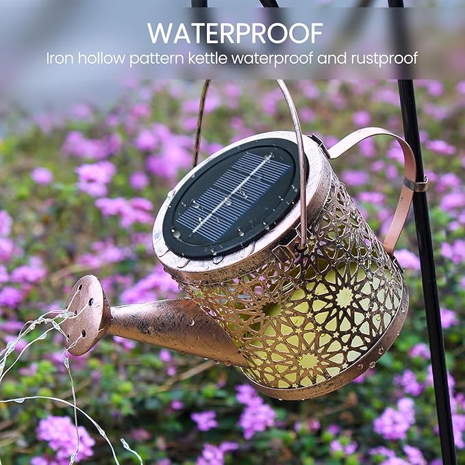 Solar Lights Outdoor Decorative, Metal Watering Can Lights Waterproof, Small Hanging Garden Decor Yard Outside Patio Lawn, Gifts for Mom Grandma Women Birthday(Warm White)