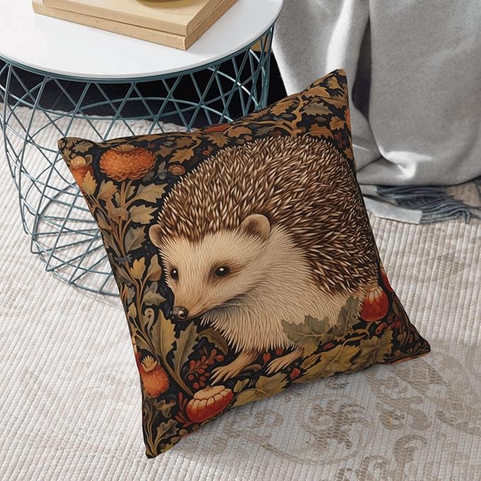 William Morris Abstract Vintage Floral Hedgehog Design 18x18 inches Throw Pillow Covers Square Pillowcases Decor for Bed Couch Sofa Living Room Cushion Covers