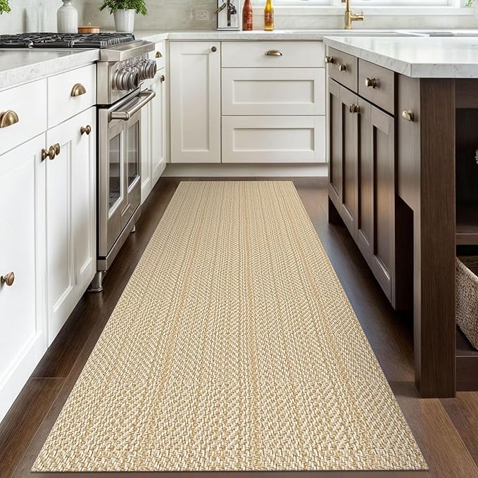 IOHOUZE Washable Runner Rug 3x8 Non Slip Rubber Backed Wide Hallway Runner Entryway Runner Indoor, Kitchen Rugs Woven Floor Carpet for Hall Entrance Bedroom, Warm Beige/Orange/Apricot