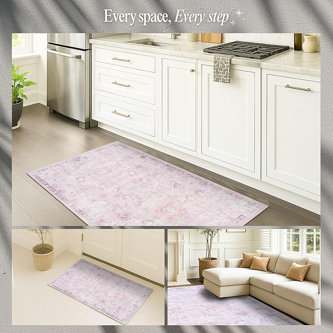Fame Rugs Turkish Rug. Washable Vintage Oriental Antique Inspired Traditional Doormat Small Modern Area Rugs Luxury Entryway Entry Bedroom Bathroom Kitchen (412PP, 2'5 x 6'9)