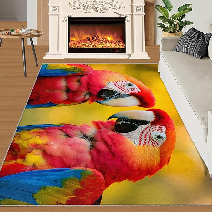 Parrot Rugs for Bedroom - 3x4 Area Rug - Cute Parrot Rugs for Living Room, Colorful 3D Animal Rug, Non-Slip Washable Home Decor Carpet