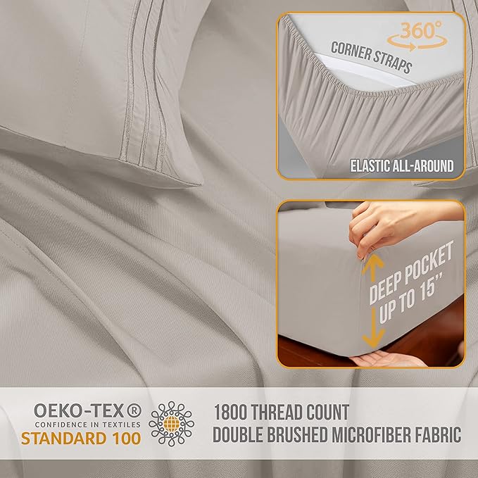 Twin Sheets Set - Luxury Hotel Bed Sheets - Soft Cooling Sheet with Elastic Corner Straps - Deep Pockets Microfiber Bedsheets - Bedding Sheet & Pillowcases Sets - 3 PC (Twin Size, Beige)