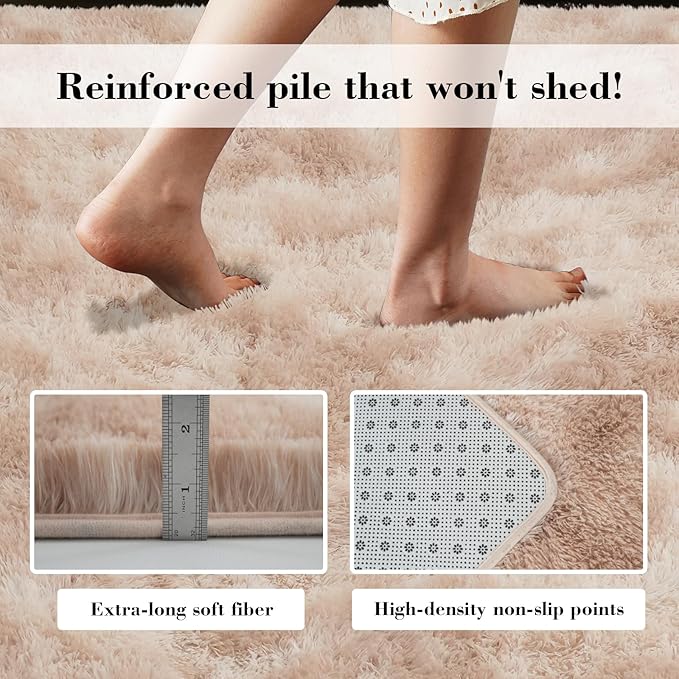 Fluffy Rug Shaggy Area Rug, Mottling Beige 4x6 Area Rugs for Bedroom, Small Bedside Rug, Soft Fluffy Shaggy Entryway Throw Rugs for Living Room Bedroom Kids Room Home Decor