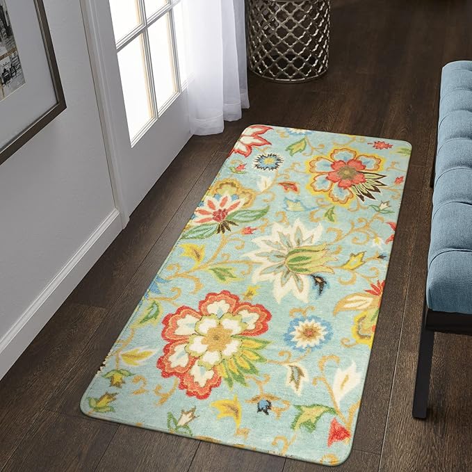 Lahome Collection Floral Runner Rug 2'x4' Non Slip Vintage Hallway Runner Rug, Laundry Throw Rugs and Mats for Laundry Room, Washable Runner Rugs for Kitchen Floor Bedroom Hallway Entryway Area Rugs