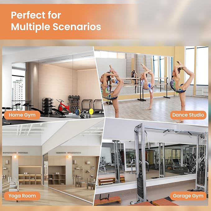 LOAAO Home Gym Mirror, 56"x16"-2 PCS Gym Mirrors for Wall, Frameless, Tempered Glass, Large Workout Mirrors for Home Gym, Dance Studio, Yoga Room, Garage Gym
