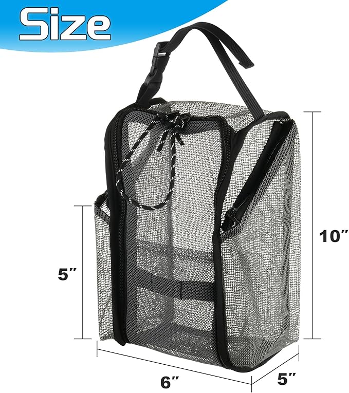 Cosmos Mesh Shower Caddy Toiletry Organizer Hanging Shower Tote Bag, Quick Dry Shower Organizer Portable Bath Bag with Durable Zippers & Side Pockets for Travel Gym Swimming Beach & Camp (Gray)