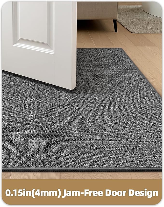 Color&Geometry Ultra Thin Indoor Door Mat Non Slip Rubber Backed Dirt Trapper 24"x36"(Rolled-up NO Creases), Rugs for Entryway, Front Door Mat Indoor Washable Low-Profile Entry Mat, Grey