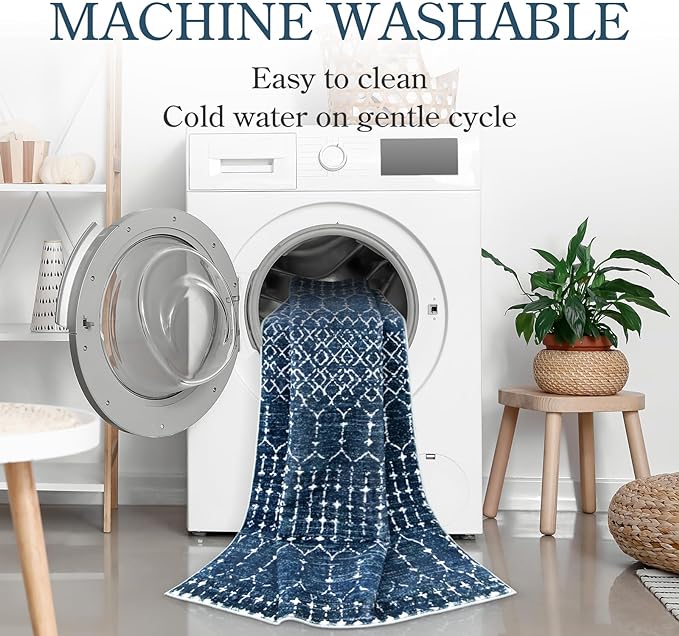 Lahome Moroccan Blue Area Rug 5x7 Machine Washable Non-Slip Throw Living Room Rugs Ultra-Thin Stain Resistant Soft Rug for Bedroom, Geometric Print Modren Carpet Rug for Dining Room Office Entryway
