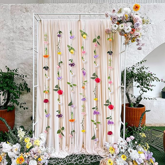 Suncalla 6 Pcs 35.46 ft Flower Garlands Backdrop Spring Artificial Wildflower Vines Floral Decorations for Party Fake Flower Vines Faux Silk Wildflower for Wedding Garden Wall Arch (Fresh,Multicolor)