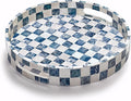 CHI AN HOME 12.6" Round Decorative Tray with Handles, Checkered Capiz Mother of Pearl Serving Tray for Coffee Table, Kitchen Counter, or Bathroom (Navy Blue)