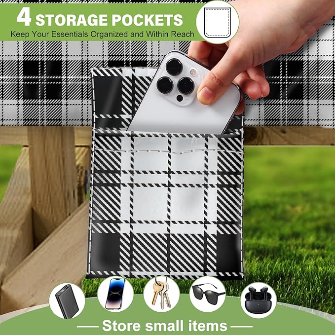 Fitted Picnic Table Cover with Bench Covers Waterproof Elastic Edges Rectangle Patio Tablecloth Outdoor Camping Essentials Stuff Rv Accessories Summer Trip Travel Camper Gifts for Woman Men, 96in 8 ft