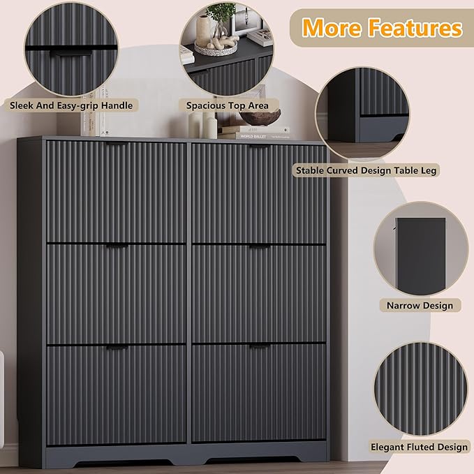 BORNOON Large Shoe Cabinet for Entryway, Tall Narrow Shoe Storage Cabinet with 6 Flip Drawers and Adjustable Shelves, Shoe Rack Cabinet Organizer for Hallway, Foyer, Small Apartment