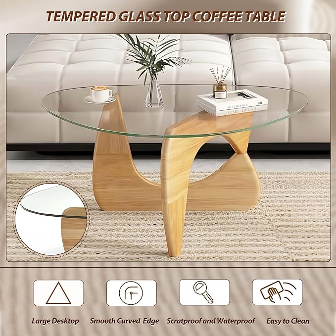 Glass Coffee Table, 35.8" Modern Center Table