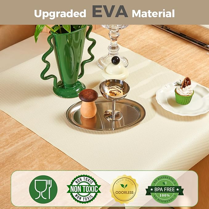 100% EVA Shelf Liner for Kitchen Cabinet, 12" x 360" Drawer Liners Non Adhesive Non Slip Waterproof Plastic Paper, Dresser Pantry Bathroom Refrigerator Protector, Cream