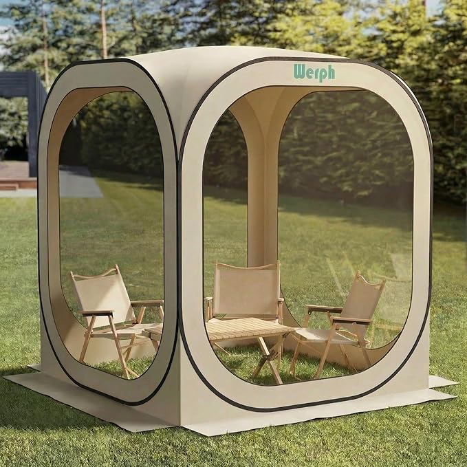 Werph 6x6 Pop Up Screen Tent, Mosquito Net Gazebo, UV Resistant Roof Waterproof Screen Canopy, Quick Setup Outdoor Shelter for Backyard, Patio, Garden, Picnic, Camping and Events, Beige