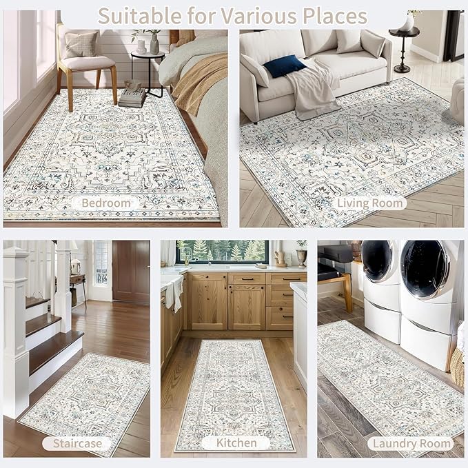 Enkor Runner Rugs for Hallway, 2x6 Washable Soft Non Slip Floor Rugs for Kitchen, Modern Mat for Living Room Bedroom Entryway White & Grey