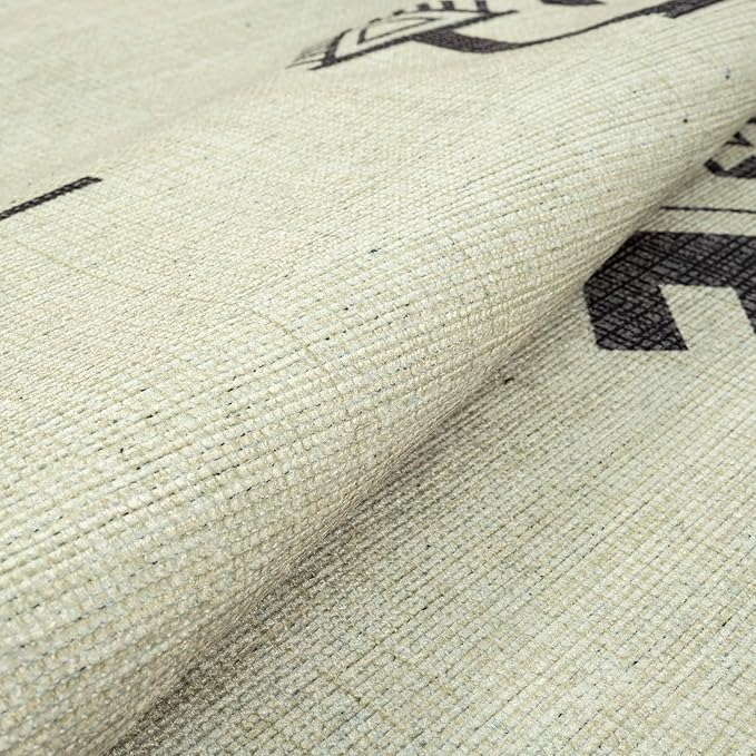 GLN Rugs Contemporary Collection - Machine Washable Area Rug, Contemporary Washable, Non Slip, Low Pile Chenille Rug, Living Room, Bedroom, Kitchen Rug (8' x 10' Cream/Anthracite)