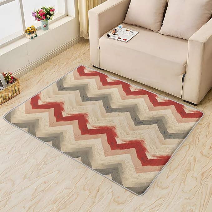 Chevron Pattern Rug, 6x8 Rug, Farmhouse Stripes Rugs for Living Room Bedroom, Stripes Large Area Rug, Washable Rug Non Slip Soft Indoor Carpet, Chevron Pattern Home & Room Decor