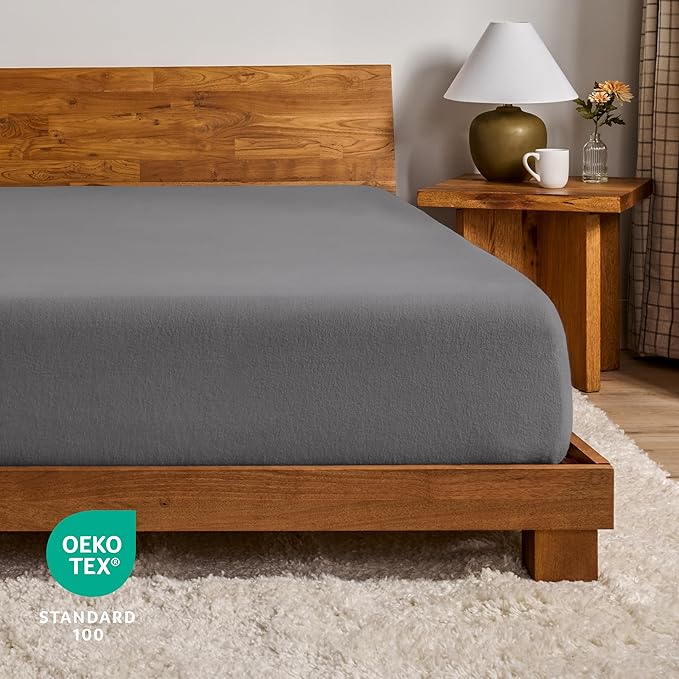 Bare Home Flannel Fitted Bottom Sheet 100% Cotton, Velvety Soft Heavyweight - Double Brushed Flannel - Deep Pocket (Twin, Grey)