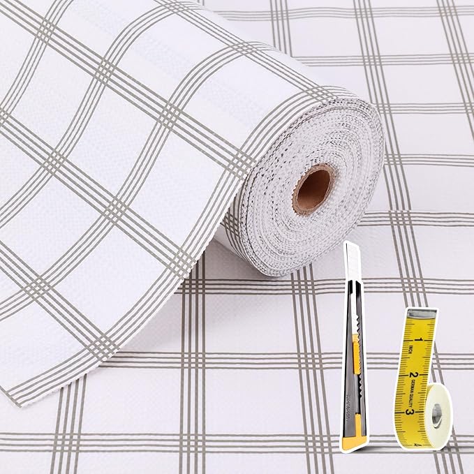 Drawer and Shelf Liner for Kitchen Cabinet: 23.6 in X 30 Ft Non Slip Waterproof Shelf Paper Non Adhesive Refrigerator Liners White Square Easy Liners for Bathroom Cupboard with Knife Tape Measure