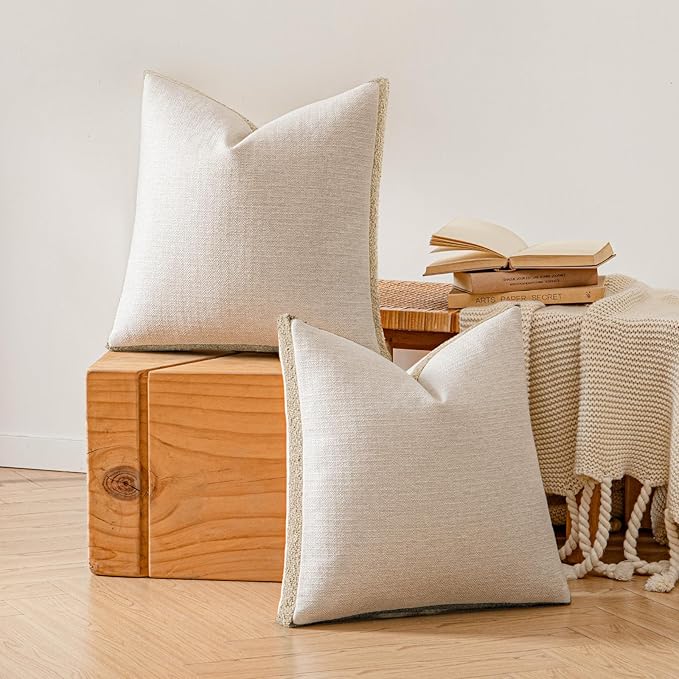 a moment Loop Yarn Linen-Like Pillow Cover Natural Soft Decorative Throw Pillow Case Farmhouse 18x18 Inch, Bohemian Textured Cushion Cover for Sofa Bed, Wrinkle-Resistant Home Decor Beige