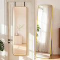 NARCISSUS 57x16 Mirror Door Hanging Full Length Body with Floor Stand or Wall Mounted Metal Aluminum Frame Tempered Glass Rectangle Mirrors for Bedroom Dressing Living Room Bathroom 57 inch Gold
