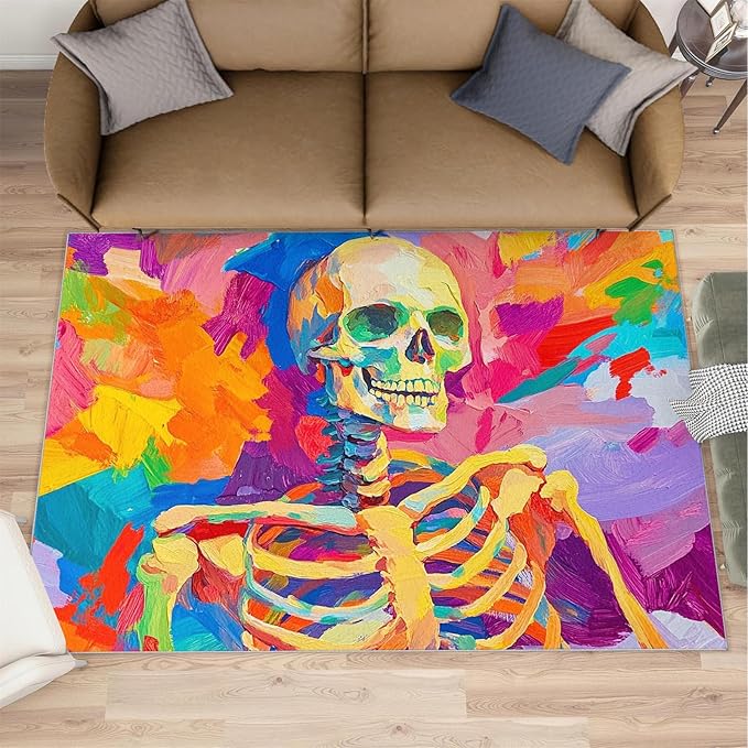 4x6 Abstract Graffiti Cafe Rug - Colorful Skeletons Rugs for Bedroom Aesthetic, Pop Art Soft Comfortable Non-Slip for Offie Bedroom Study Boy Girl Room Hotel Dorm