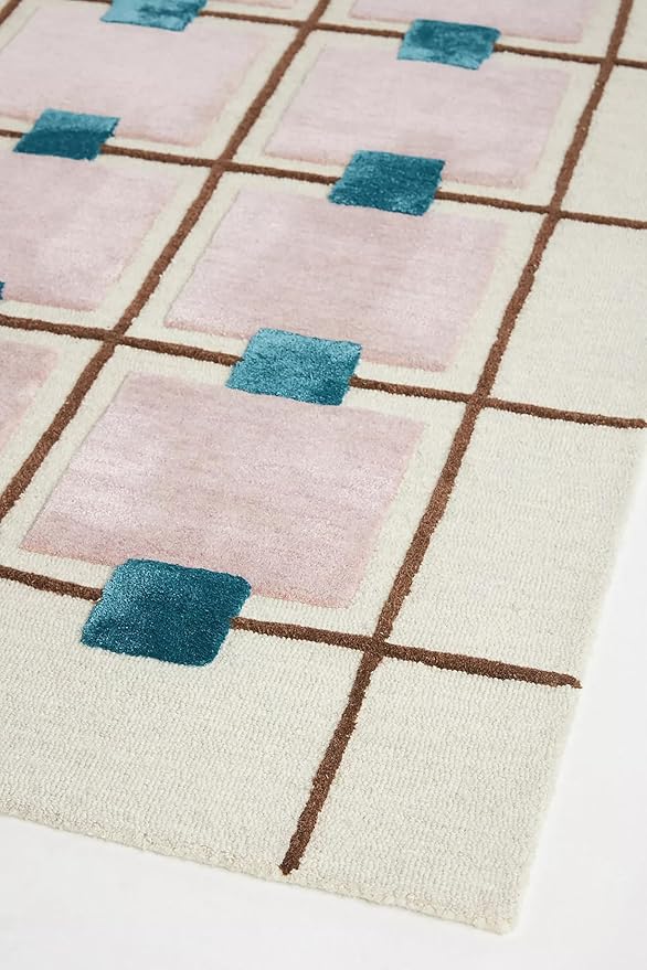 Greer Wool Area Rug - Chic Hand-Tufted Mauve, Blue, and Beige Design for Stylish Home Decor (8x12 Ft)