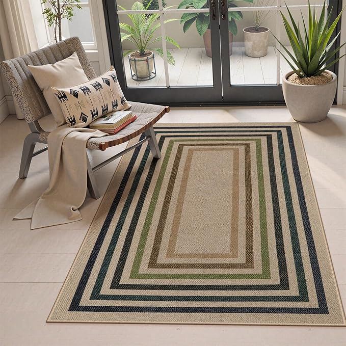 Lahome Modern Geometric Easy Jute Entryway Rug, 3x5 Washable Farmhouse Kitchen Rugs for Bedroom, Contemporary Non Slip Non Shedding Woven Carpet for Living Room