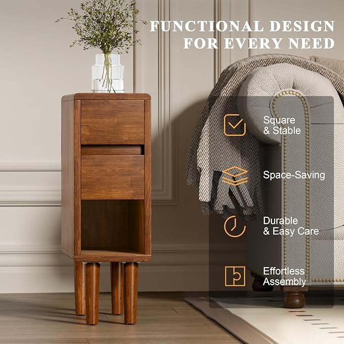 Narrow Nightstand 2 Drawers