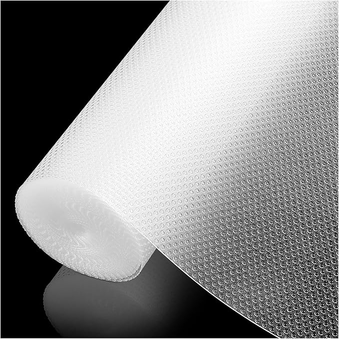 100% EVA Shelf Liner for Kitchen Cabinet, 18" x 240" Drawer Liners Non Adhesive Non Slip Waterproof Plastic Paper, Dresser Pantry Bathroom Refrigerator Protector, Clear