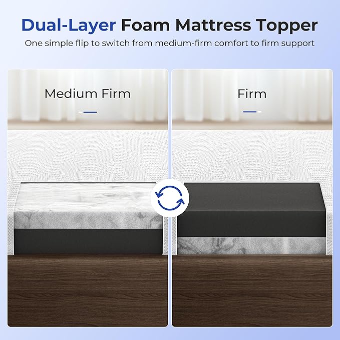 Cooling Mattress Topper Twin XL Size 3 Inch, Cooling Gel & Bamboo Charcoal Memory Foam Mattress Topper for Back Pain Relief, Firm Dual-Layer Foam Bed Pad with Removable Cover College Dorm