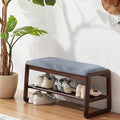Achicsofar Shoe Rack Bench,2 Tier Solid Wooden Entryway Bench with Shoe Storage, Shoe Rack with Cushion for Living Room, Hallway(Grayish Blue, 31.5")
